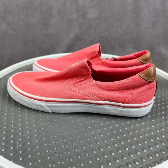 Polo Ralph Lauren Thompson Sneakers Mens Size 9D Red Canvas Slip On Casual NEW